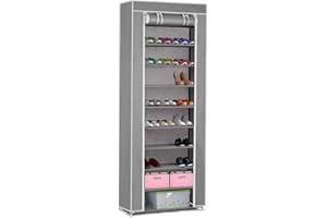 Massido Kleiderschrank, Faltschrank, Stoffschrank, Faltbare, Garderobe, Canvas mit Reißverschluss, Stoffschrank Kleiderschrank mit Kleiderstange, Fächern, 28x58x175 cm, Hellgrau