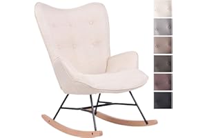 CLP Chaise A Bascule Sanka en Tissu I Fauteuil A Bascule avec Support en Métal I Fauteuil De Relaxation avec Patins en Bois Crème