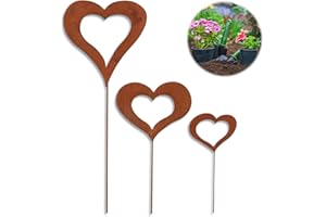 JEIIBRZUI Herz Gartenstecker, 3 stück Gartendeko Rost, Herzen Stecker Gartendeko, Herzen Gartenstecker Metall, Pflanzenstecker, Rost Deko für Garten für Gartendekoration Frühling Deko