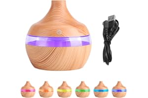 ZERODIS 300ML Bois Humidificateur Brouillard D'air Frais Huile Arôme Diffuseur LED Veilleuse Colorée avec Câble USB pour Bureau à Domicile Voiture Spa Yoga Chambre D'enfant