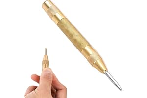 JEOPKO Automatic Center Punch, Steel Spring Loaded Center Hole Punch Hand Tool with Adjustable Tension, Punch Tool Heavy Duty Centre Punch for Metal, Glass and Wood,Automatic Centre Punch(Brass Body)