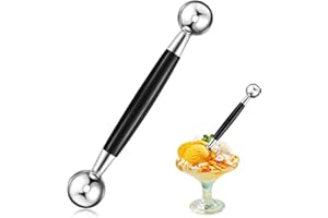 PATELAI Cuchara de Helado de Doble Cara Bola de Melón de Acero Inoxidable Cuchara de Bolas de Melón Redondas Lisas, Plata