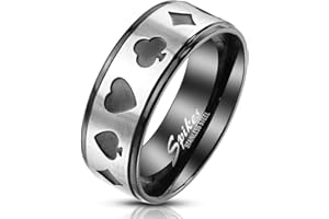 BlackAmazement 316L Edelstahl Ring Karten Farben Poker Zocker Pik Kreuz Karo Herz schwarz Silber Herren