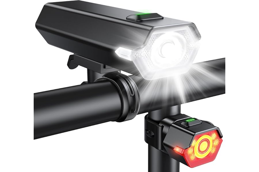 Glangeh Upgraded Bike Lights Super Bright, 4+6 Modes Rechargeable Bike Light Front and Back with Side LEDs, 360° Rotated Bicycle Light, IP65 Waterproof Cycle Brake Light for Day/Night Riding Safety