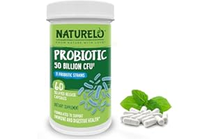 NATURELO Probiotic - Ultra Strength - 50 Billion CFU - 11 Lacto & Bifido Strains - One Daily - Gut-Friendly Bacteria - No Refrigeration Needed - 60 Vegan Capsules | 2 Month Supply