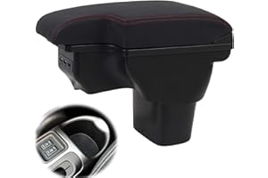 YJYWZH Apoyabrazos Caja Para Nissan Juke ESQ Doble Capa Consolas Central de Almacenamiento con 3 puertos USB Negro (Negro con Rojo)