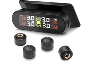 Avutrel TPMS Sistema de monitoreo de presión de neumáticos, Carga Solar/USB, 4 Funciones de Alarma, con 4 Sensores Externos, para Auto, Sedan, SUV, Monovolúmenes etc