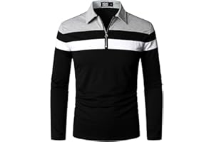 HOOD CREW Mens Casual Long Sleeve Polo Shirts Contrast Color Patchwork Cotton Tee Tops