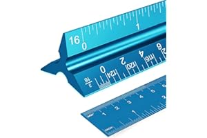 RENA CHRIS 2PCS Architectural Scale Ruler, 12" Aluminum Architect Scale, Triangular Scale, Scale Ruler, Triangle Ruler, Drafting Ruler, Architect Ruler, Metal Scale Ruler, Architecture Ruler(Blue)