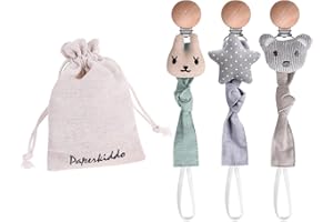 SUNDEER PAPERKIDDO Cadena Chupetes de Clip Ajustables, Chupetero Personalizado para Bebés +0 meses-8.67 in (Oso + conejo + estrella)