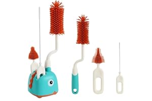 Baby Bottle Brush Silicone Bottle Brush Cleaning Set with Storage Holder for Cleaning Glasses Cup Water Bottles - KAMHBE (Blue)