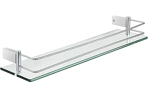 SAYAYO Tempered Glass Shelf Bathroom Shelf Wall Mounted 20 inches, 8MM Extra-Thick Glass and SUS304 Stainless Steel Polished Chromed Frame, EGC1000-50-C