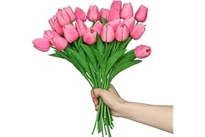 Anaoo 24pcs Tulipán Artificial de látex, Ramo de Flores Artificiales de Novia para el hogar, Boda, Fiesta, decoración de Oficina, arreglos Florales,