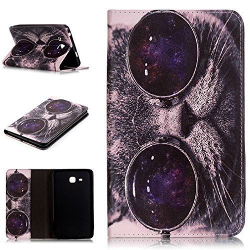 SZHTSWU Kunstleder Tasche für Samsung Galaxy Tab A 7.0 (2016) Tablette, Farbmalerei Serie PU Leder Tablette Tasche Hülle Schutzhülle Flip Wallet Case Ledertaschemit Kartenfächern und Ständerfunktion für Samsung Galaxy Tab A 7.0 SM-T280/SM-T285 (7 Zoll) Wi-Fi (2016)Tablet-PC (Brille Katze 09)
