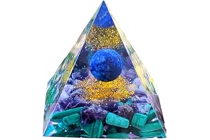 VNSTKWW Moonstone Crystal Orgone Pyramid Ogan Crystal Energy Tower Nature Lazurite Reiki 7 Chakra Crushed Stone Flower of Life Crystal Orgonite Pyramid Healing Chakra Pyramid Gift for Friend