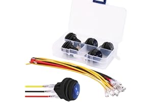 GALDOEP 5 pcs 12V 20A prueba agua Interruptor de Palanca Redonda 3Pin Encendido/Apagado con alambres previamente Soldados(con cable de 16 AWG) LED Azul,para automóvil barco camión remolque