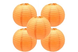 Hocansen 5Pcs Paper Lanterns Decorative 12in Hanging Round Paper Lanterns Lamp Chinese Paper Lanterns for Birthday Wedding Baby Party Decoration (Orange/DL)