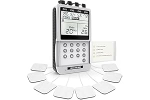 iStim EV-805 TENS y EMS de 4 canales – electroestimulador muscular digital con 16 electrodos reutilizables, portátil para terapia física, alivio del dolor y rehabilitación muscular