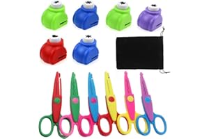 ZJRung Ciseaux Enfants Creatifs 6pcs Ciseaux à Cranter Ciseaux de Bordure de Sécurité avec 6pcs Mini Perforatrice à Papier pour Enfants l'artisanat la Conception Créative