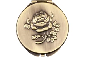 ‎GOSHENTECH Goshentech Retro Metall taschenspiegel Reise Tragbarer Spiegel Make up Spiegel 1x/2x Vergrößerung Kompakt &Portabel Zusammenklappbar(Bronze)