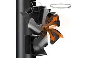 Tomersun Ventilateur de poêle magnétique 3 en 1 Silencieux Ventilateur poêle à bois 5 feuilles ventilateur de cheminée Pour poêle à bois/tuyau de poêle - Avec 1 anneau de rechange