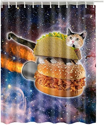 Cat Hamburger Universe Stars Custom Bath Curtains Waterproof Polyester Shower Curtain 180cm X 180cm