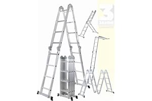 CRAFTFULL 𝐂𝐑𝐀𝐅𝐓𝐅𝐔𝐋𝐋 Échelle Multifonctions en Aluminium CF-104A | Échelle 6 en 1 - Échelle 470 cm - Échelle Articulée - Échafaudage (Argent 4x4 Échelons)