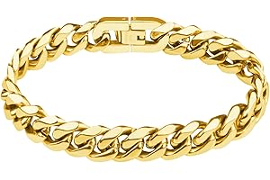 flintronic Armkette Herren Edelstahl, Herren Armband Panzerkette für Männer/Jungen, Schwer Glieder Cuban Link Armband, Armreif Hip Hop Rapper Modeschmuck 10mm Breit/21CM Lang