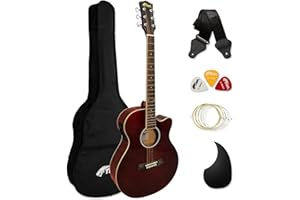 TIGER ACG4-RD Full Size Electro Acoustic Guitar for Beginners with Built-in 3-Band EQ - Package includes Gig-bag, Strap, and Spare Strings - Red - Now with Six Months FREE lessons