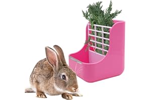 MASXIRCH Farm & Ranch Comedero para mascotas 2 en 1 y marco de hierba para conejos Chinchillas Cobayas grandes animales pequeños Anti-mordedura con juego fijo (rosa)