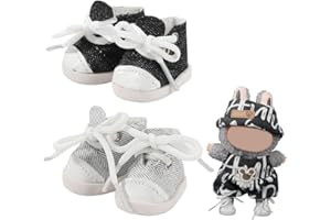 YAYNO 2 Pares Zapatos de Lona para Muñecas Mini Zapatos Casuales Kawaii Lindos Accesorios Ropa Vestir de Juguete Peluche Moda para Muñecas 15 cm y 17 cm (Gris y Negro)