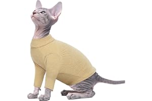 PUMYPOREITY Sphynx Katzenpullover, Baumwolle Kleidung Haarlose Katze Atmungsaktiv T-Shirt Weste Kätzchen Shirt Weiche Hautfreundliche Bekleidung Outfit(Khaki, M)