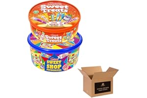 SHOPIOR Sweet Treats Assortment Tub – Sweets Box with Love Hearts, Refreshers, Drumsticks for Kids & Adults 600g (Pack 1, Sweet Treats(600g) & Shop Favourites(650g))
