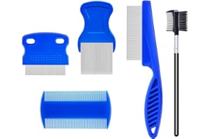 COZEVDNT Flea Comb 5 Pieces Set, Flea Combs for Cats Flea Comb for Dogs to Kill Fleas and Eggs, Dog Cat Stainless Steel Double Sided Lice Combs, Dematting Tool for Small, Medium & Large Pets