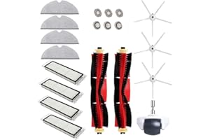 CHUANCHENG Zestaw zastępczy do odkurzacza Xiaomi Roborock S6 S60 S65 S5 MAX T6, zawiera 2 szczotki rolkowe, 3 szczotka boczna, 4 filtry Hepa, 4 ściereczki mopa, 6 rdzeni wody, 1 koło