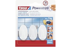 ‎TESA tesa Powerstrips Haken Small OVAL - Selbstklebender Wandhaken für Glas, Kacheln, Holz, Kunststoff und andere Untergründe - Weiß