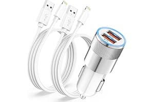 YEONPHOM Cargador Coche iPhone con 2X Cable Lightning[Apple MFi Certificado],Cargador Mechero Coche Carga Papida Cargador Movil Coche para iPhone 14 13 12 11 XR