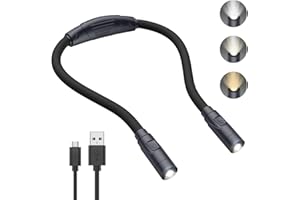 Criacr Hals Leselampe Buch, 3 Farben und Einstellbare Helligkeit, LED Buchlampe, Wiederaufladbare USB LED Umhängelampe für Lesen, Stricken, Camping, Joggen, Reparieren