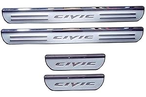 Ever TA 4Pcs Car Door Sill Protector Strips for Hon-da Civic 10th 2016 2017 2018 2019 2020, Stainless Steel Kick Plates Scuff Guard Threshold Styling Decor Accessories, Silver