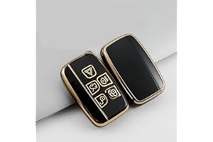 Juttzzei Protection Couvre Clé Land Rover, pour Coque de clé en Silicone Land Rover Defender Discovery Range Rover Evoque Sport Freelander Jaguar Velar, Range Rover Housse de Clé-5 Boutons(Noir)