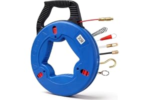 Indragbar spiral 30 m kabeldragningshjälp glasfiber 4 mm draghjälp för kabel matningshjälp med kopparhuvud och 6 adaptrar utdragbar fjäder kabeldraghjälp dragtråd för tomrör för elektrisk glasfiber