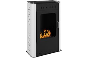 HOMCOM Camino a Bioetanolo da Terra con Bruciatore 1.2L per Durata 3 Ore e Mensola, Biocamino da Pavimento in Acciaio, Caminetto a Etanolo da Interno con Copertura 25㎡, 50x27x82 cm, Bianco e Nero