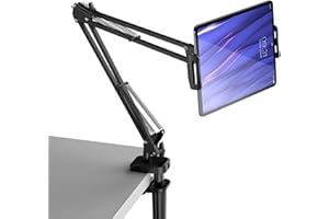 Bewahly Support Tablette Bras Articulé, Col de Cygne Support Téléphone, Maison Réglable Support Smartphone pour Lit, Universel Pliable Porte Téléphone pour iPad, iPhone, Samsung, Huawei, Xiaomi - Noir