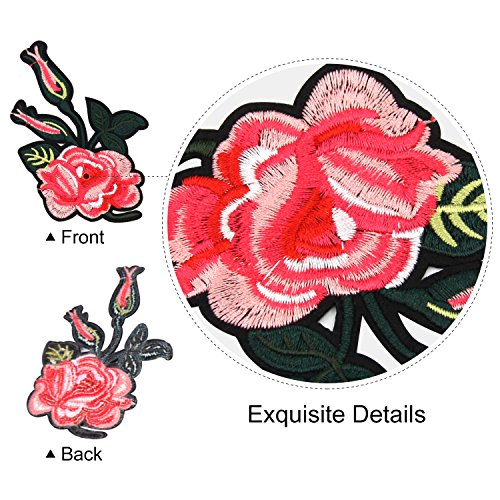 Satkago 15 Stück Stickerei Pfingstrose Rose Blumen Nähen Bügeln auf Aufnäher Bügelbild Kleidung Patches für T-Shirt Jeans Kleidung Taschen Hut - 6