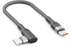 deleyCON 0,15m USB C Kabel Krótki Kątowy 90° (60W Kabel Szybkiego ładowania) USB-C na USB-C - Kabel do iPhone 17 16 15 Galaxy A16 A56 S25 S24 S23 Pixel iPad MacBook AirPods Tablet Carplay