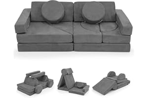 COSTWAY Kids Play Couch, Modular Soft Foam Playset with Machine Washable Suede Cover, Fold Out Convertible Children Sofa Bed for Kidsroom Bedroom Living Room
