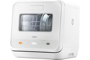 COMFEE' Mini Lavastoviglie CDWMTO201D(W) Piccola lavastoviglie da tavolo con serbatoio dell'acqua integrato da 5 l, lavaggio a vapore, stoccaggio ventilato, classe energetica D - Bianco