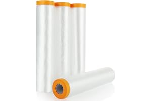 MAKINGTEC 4 Rolls Plastic Dust Sheets for Decorating,12m x 240cm Waterproof Masking Film Rolls, Pre-Taped Plastic Drop Film for Painting Furniture Covering