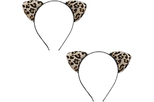 DOMICUBES 2PCS Leopard Ears Headband, Print Animal Leopard Cat ears Headwear Cat Ear Hair Hoops Cheetah Ears Halloween Headband, Hair Clip Costume Supplies for Adult Festivals Party