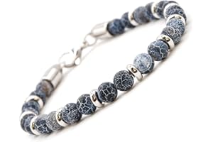 OMI CREATIVE CONCEPT Bracciale Uomo Acciaio - Bracciale Donna Acciaio - Unisex, Sfere Colorate 6 mm, Lunghezza 18+3 cm - Pietre Rondelle e Dadini Sfaccettati - Nero Turchese Lapislazzuli Occhio di Tigre